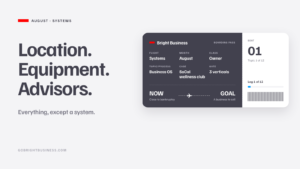 Boarding pass: Location. Equipment. Advisors. Everything, except a system. From close to bankruptcy to a business to sell.